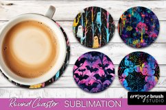 Neon Halloween Coasters - Spooky Round Coaster Sublimation Product Image 1