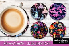 Neon Halloween Coasters - Spooky Round Coaster Sublimation Product Image 1