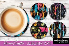 Neon Halloween Coasters - Spooky Round Coaster Sublimation Product Image 1