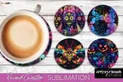 Neon Halloween Coasters - Spooky Round Coaster Sublimation Product Image 1