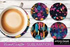 Neon Halloween Coasters - Spooky Round Coaster Sublimation Product Image 1