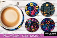 Neon Halloween Coasters - Spooky Round Coaster Sublimation Product Image 1