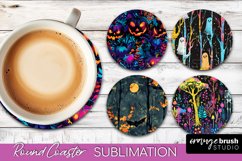 Neon Halloween Coasters - Spooky Round Coaster Sublimation Product Image 1