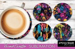 Neon Halloween Coasters - Spooky Round Coaster Sublimation Product Image 1