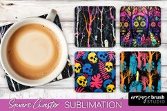 Neon Halloween Coasters - Spooky Square Coaster Sublimation Product Image 1