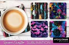 Neon Halloween Coasters - Spooky Square Coaster Sublimation Product Image 1