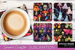 Neon Halloween Coasters - Spooky Square Coaster Sublimation Product Image 1