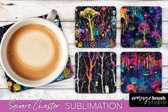Neon Halloween Coasters - Spooky Square Coaster Sublimation Product Image 1