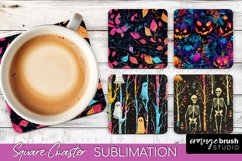 Neon Halloween Coasters - Spooky Square Coaster Sublimation Product Image 1