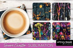 Neon Halloween Coasters - Spooky Square Coaster Sublimation Product Image 1