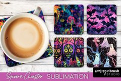 Neon Halloween Coasters - Spooky Square Coaster Sublimation Product Image 1