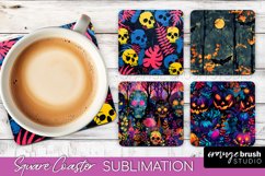 Neon Halloween Coasters - Spooky Square Coaster Sublimation Product Image 1