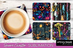 Neon Halloween Coasters - Spooky Square Coaster Sublimation Product Image 1