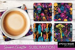 Neon Halloween Coasters - Spooky Square Coaster Sublimation Product Image 1