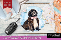 Newfoundland Dog Car Coaster Floral Dog Coaster PNG Product Image 1