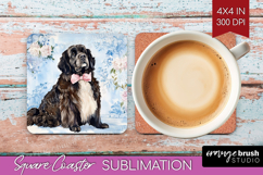Newfoundland Dog Square Coaster Floral Dog Coaster PNG Product Image 1