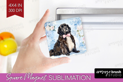 Newfoundland Dog Magnet Sublimation Floral Dog Square Magnet Product Image 1