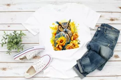 Owl with Yellow Flowers Sublimation | Watercolour Owl Print Product Image 2
