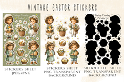 Vintage Easter Stickers, Country Easter Kids Clipart PNG Product Image 2