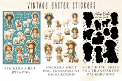 Vintage Easter Stickers, Retro Easter Kids Clipart PNG Product Image 2