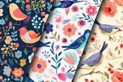 Cute Floral Birds Seamless Patterns, Birds Digital Papers Product Image 2