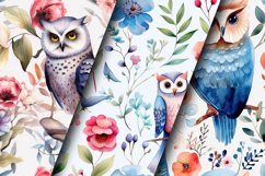 Watercolor Floral Owl Seamless Pattern Digital Papers Product Image 2