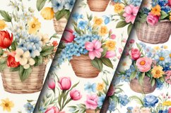 Watercolor Floral Baskets Seamless Patterns Product Image 3