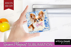 Papillon Dog Magnet Sublimation Floral Dog Square Magnet PNG Product Image 1