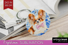 Papillon Dog Keychain PNG Floral Dog Keychain Sublimation Product Image 1