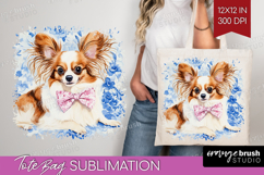 Papillon Dog Tote Bag Floral Dog Tote Bag PNG Sublimation Product Image 1