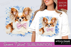 Papillon Dog Square Tshirt Background Floral Dog PNG Product Image 1