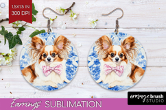 Papillon Dog Round Earrings Floral Dog PNG Sublimation Product Image 1