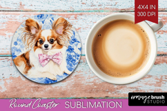 Papillon Dog Round Coaster Floral Dog Coaster PNG Product Image 1