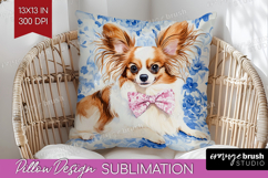 Papillon Dog Pillow Sublimation Floral Dog Pillow Cover PNG Product Image 1