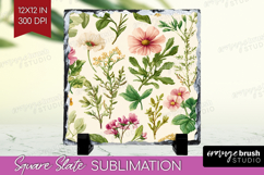 Pastel Flowers Slate PNG - Summer Square Slate Sublimation Product Image 1