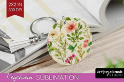 Pastel Flowers Keychain PNG - Summer Keychain Sublimation Product Image 1
