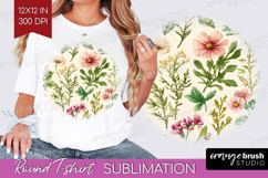 Pastel Flowers Round Tshirt Background - Summer PNG Product Image 1