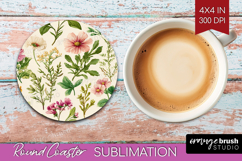 Pastel Flowers Round Coaster - Summer Coaster PNG Product Image 1