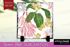 Pastel Flowers Slate PNG - Summer Square Slate Sublimation Product Image 1