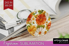Pastel Flowers Keychain PNG - Summer Keychain Sublimation Product Image 1