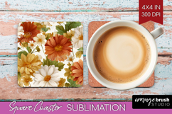 Pastel Flowers Square Coaster - Summer Coaster PNG Product Image 1