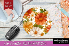 Pastel Flowers Car Coaster - Summer Coaster PNG Sublimation Product Image 1