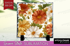 Pastel Flowers Slate PNG - Summer Square Slate Sublimation Product Image 1