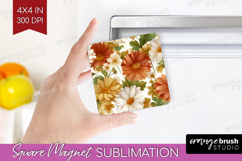 Pastel Flowers Magnet Sublimation - Summer Square Magnet PNG Product Image 1