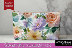 Pastel Flowers Cosmetic Bag - Summer Makeup Bag PNG Product Image 1