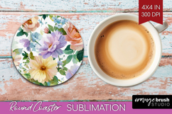 Pastel Flowers Round Coaster - Summer Coaster PNG Product Image 1