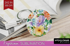 Pastel Flowers Keychain PNG - Summer Keychain Sublimation Product Image 1
