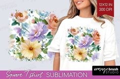 Pastel Flowers Square Tshirt Background - Summer PNG Product Image 1