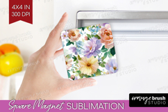 Pastel Flowers Magnet Sublimation - Summer Square Magnet PNG Product Image 1