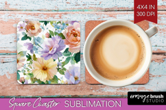Pastel Flowers Square Coaster - Summer Coaster PNG Product Image 1